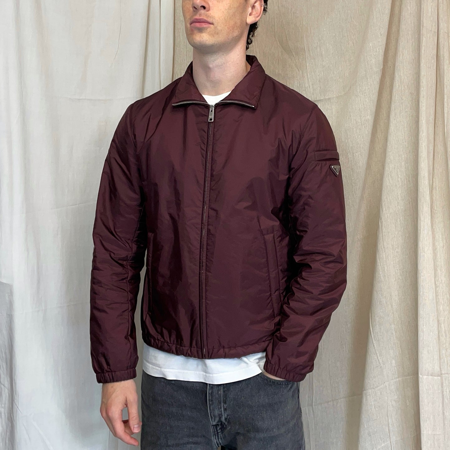 Prada Milano Burgundy 2018 Padded Resin-Coated Nylon Plaque Jacket