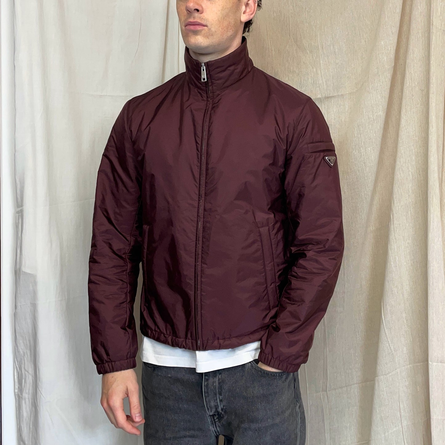 Prada Milano Burgundy 2018 Padded Resin-Coated Nylon Plaque Jacket