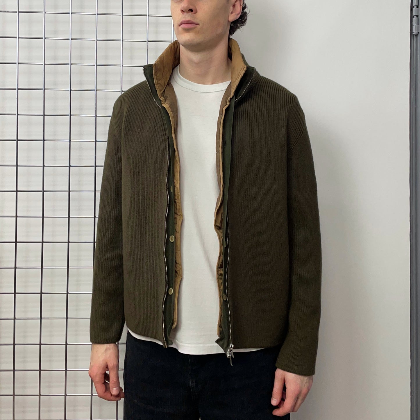 C.P. Company Khaki AW05 Vest Liner Wool Knit Cardigan Jacket