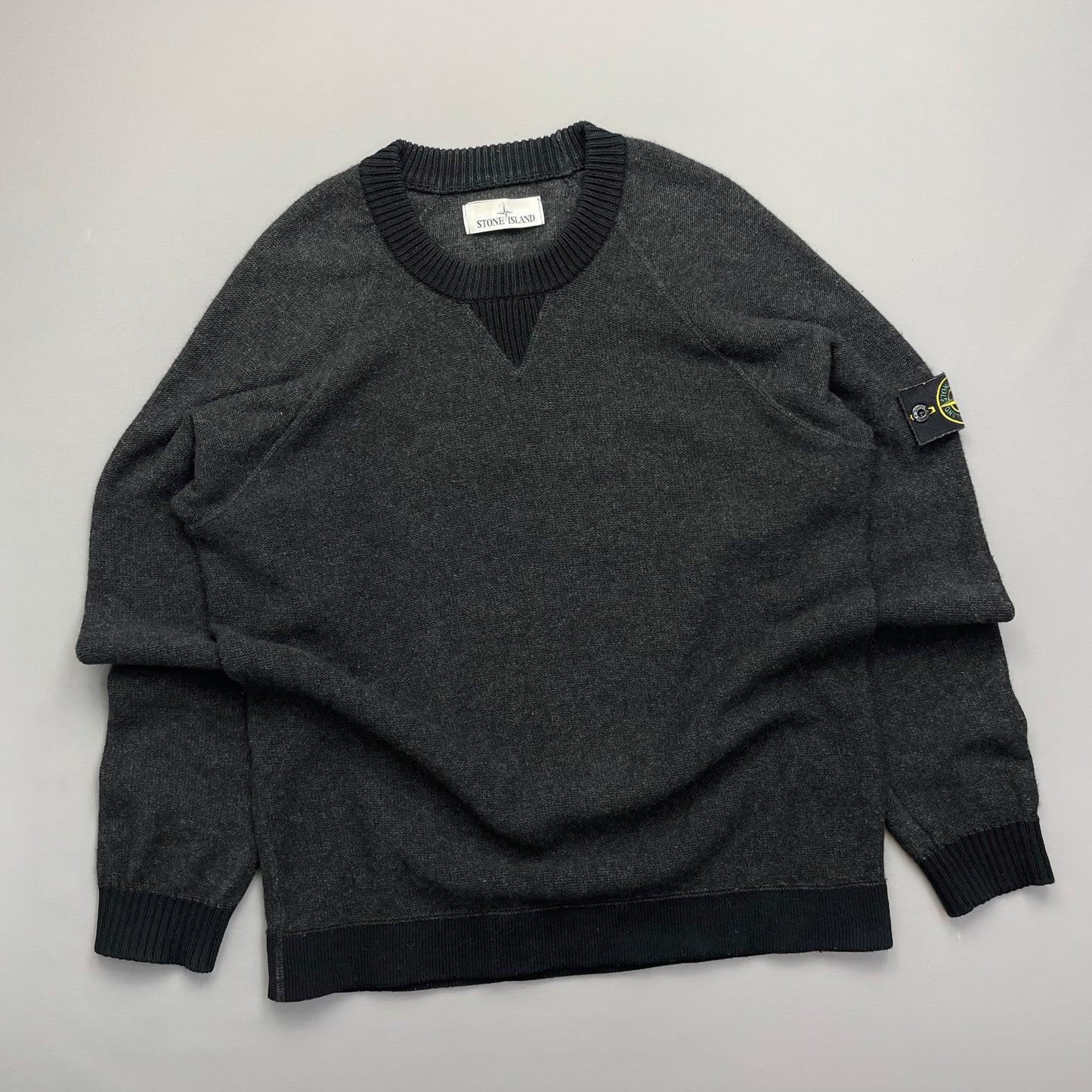 Stone Island Grey Two-Tone AW17 Midweight Knit Crewneck Jumper