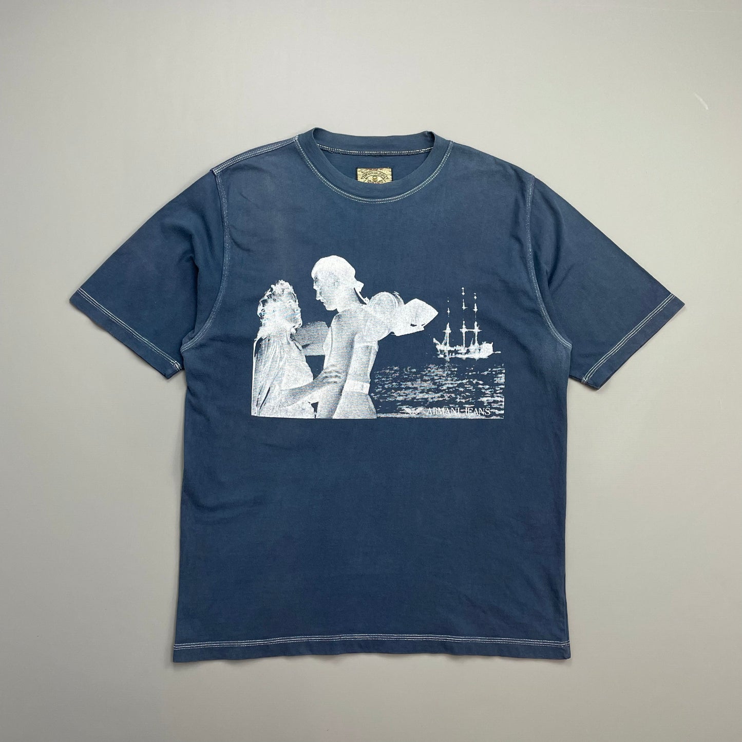 Armani Jeans Navy 90s Nautical Print Cotton Tee