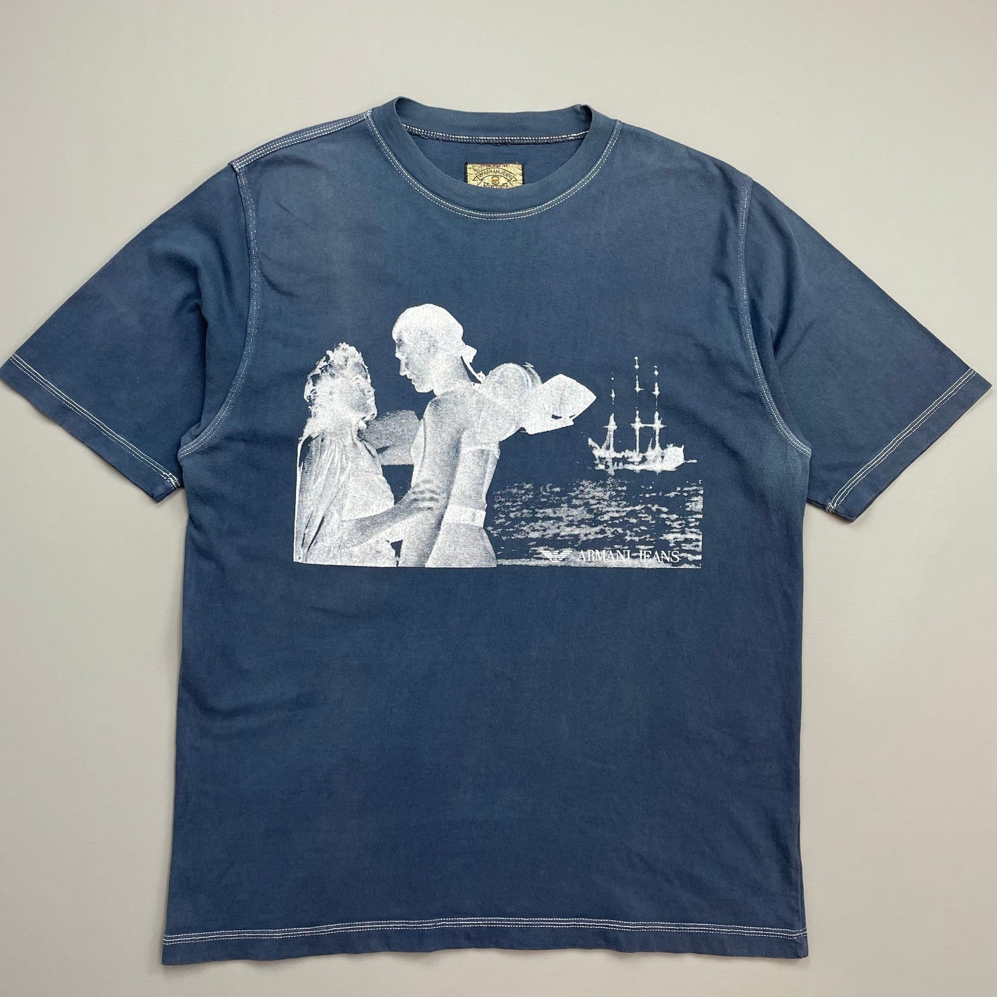 Armani Jeans Navy 90s Nautical Print Cotton Tee