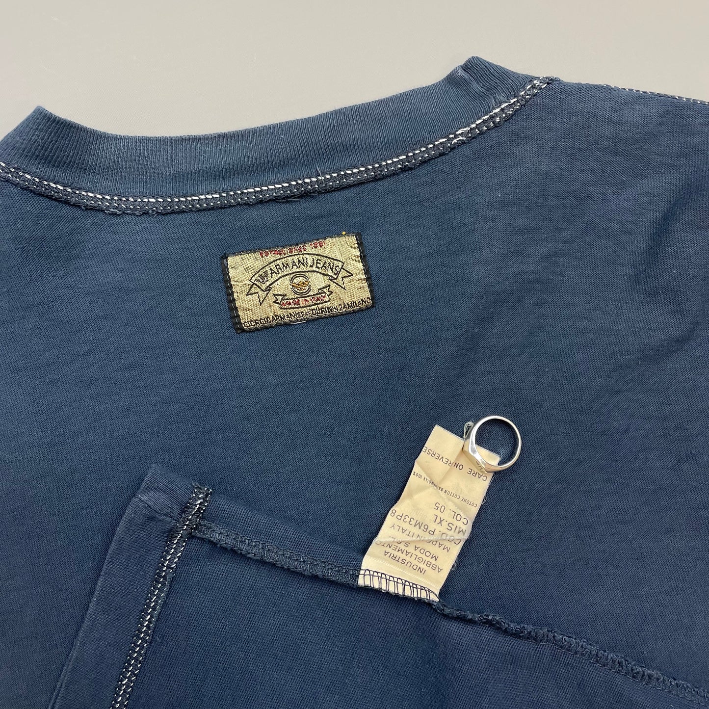 Armani Jeans Navy 90s Nautical Print Cotton Tee