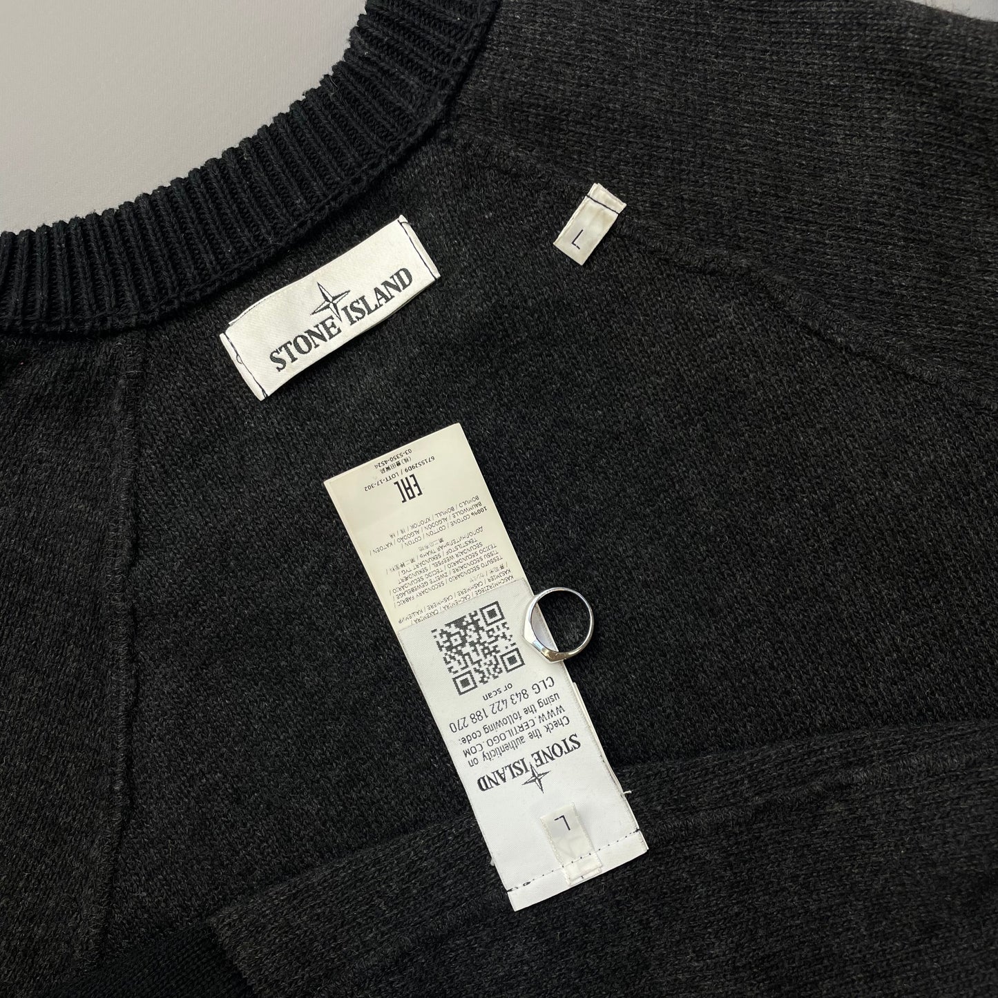Stone Island Grey Two-Tone AW17 Midweight Knit Crewneck Jumper