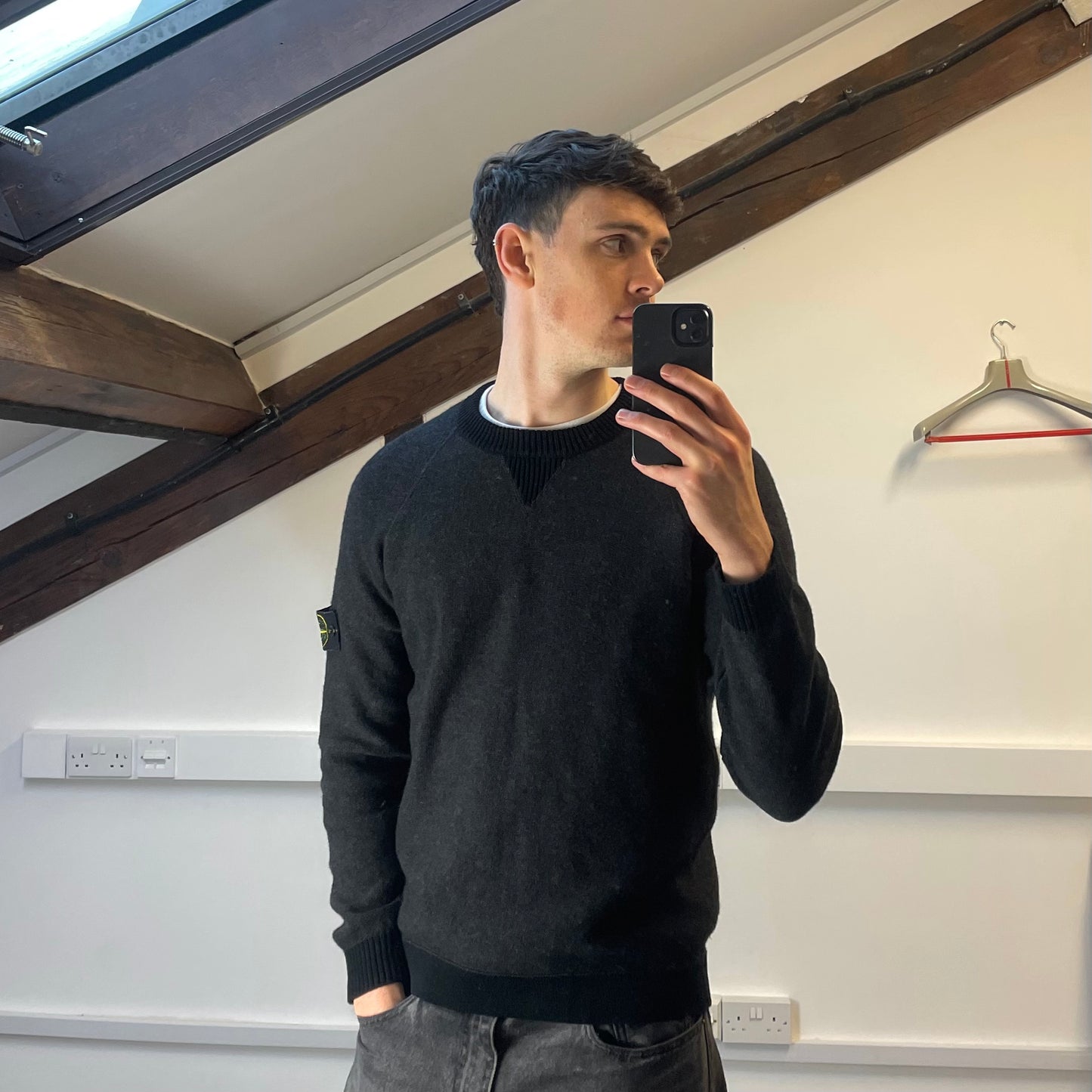 Stone Island Grey Two-Tone AW17 Midweight Knit Crewneck Jumper