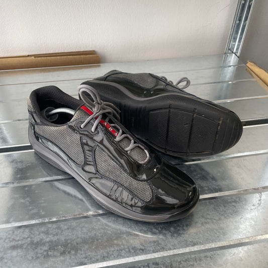 Prada Sport Black & Grey 00s Patent Leather Americas Cup Trainers