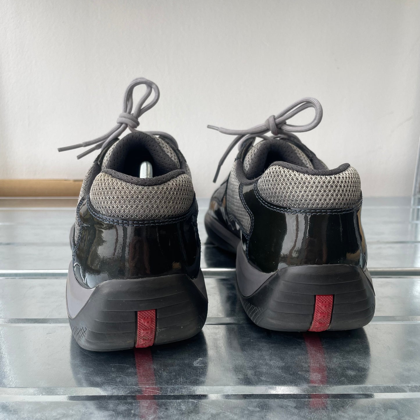 Prada Sport Black & Grey 00s Patent Leather Americas Cup Trainers