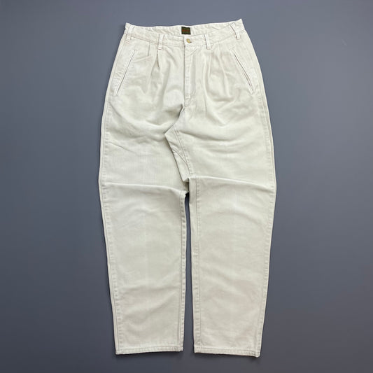 Boneville Cream White 80s Pleat Denim Barrel Jeans