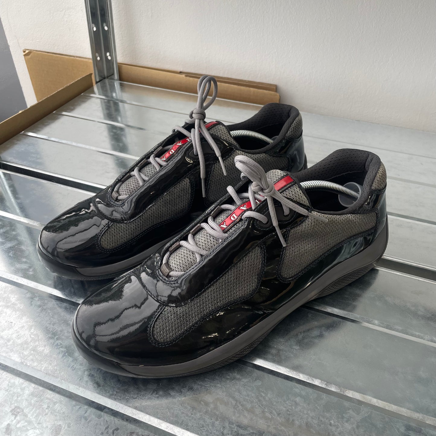 Prada Sport Black & Grey 00s Patent Leather Americas Cup Trainers