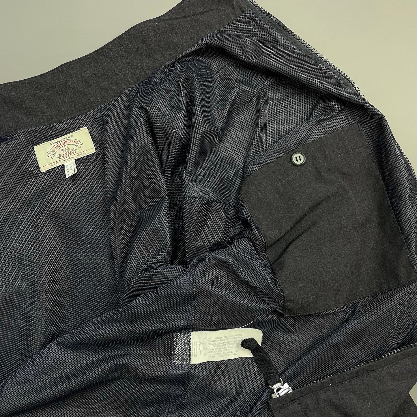 Armani Jeans Grey & Navy 90s Technical Fiber Minimalistic Coach Jacket