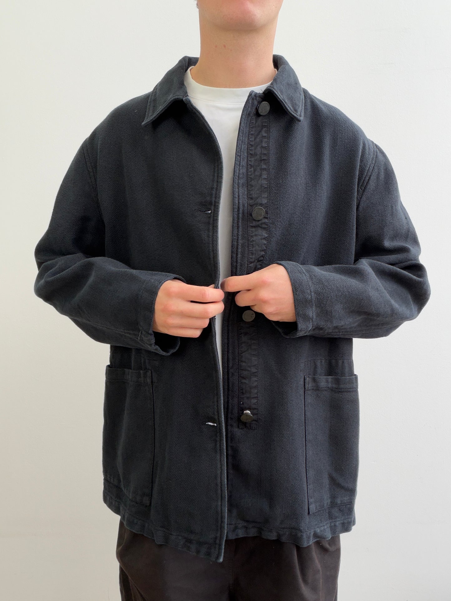 C.P. Company Navy Cotton Linen Button Workwear Jacket