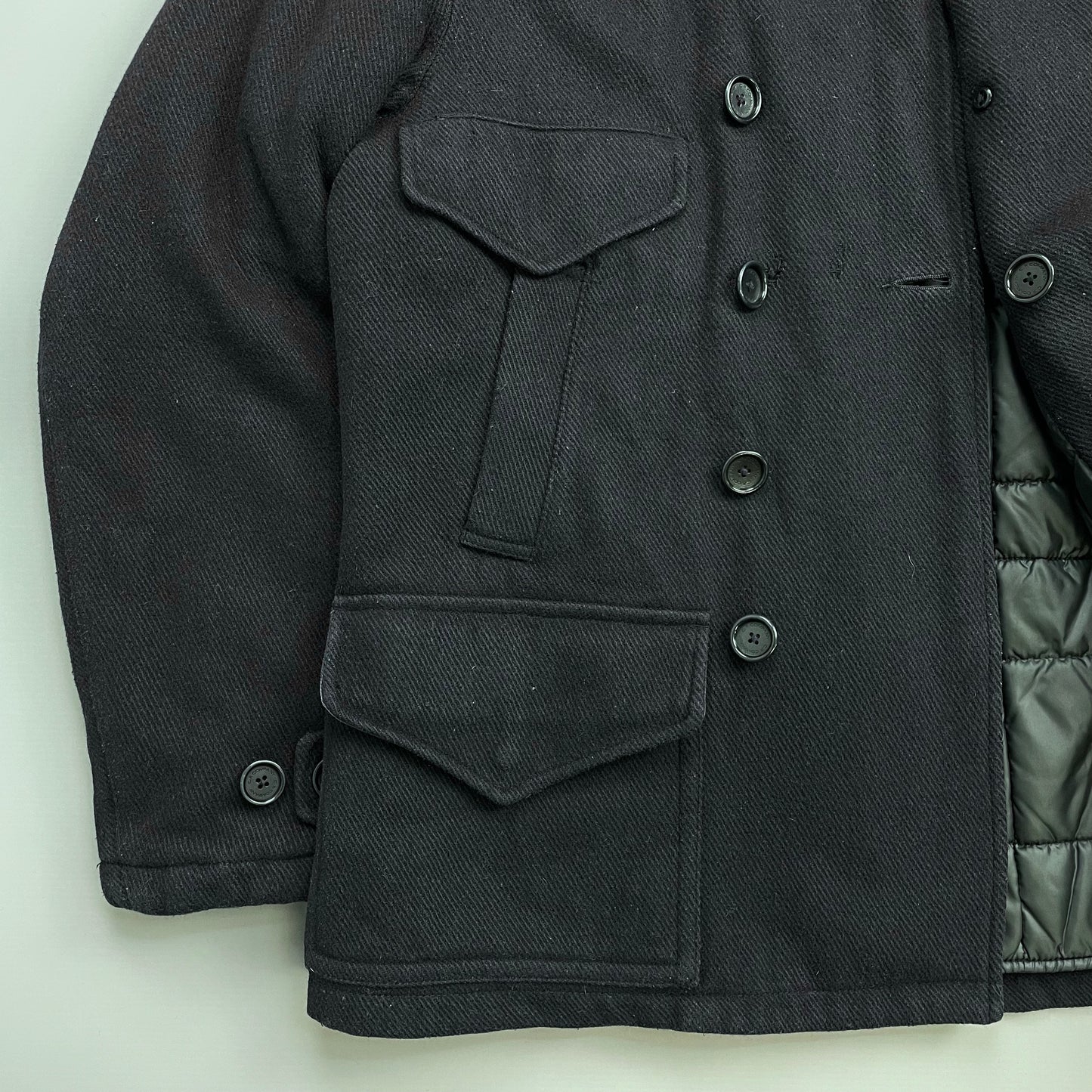 C.P. Company Navy 2010s Wool-Blend Detachable-Hood Quilted Pea Coat