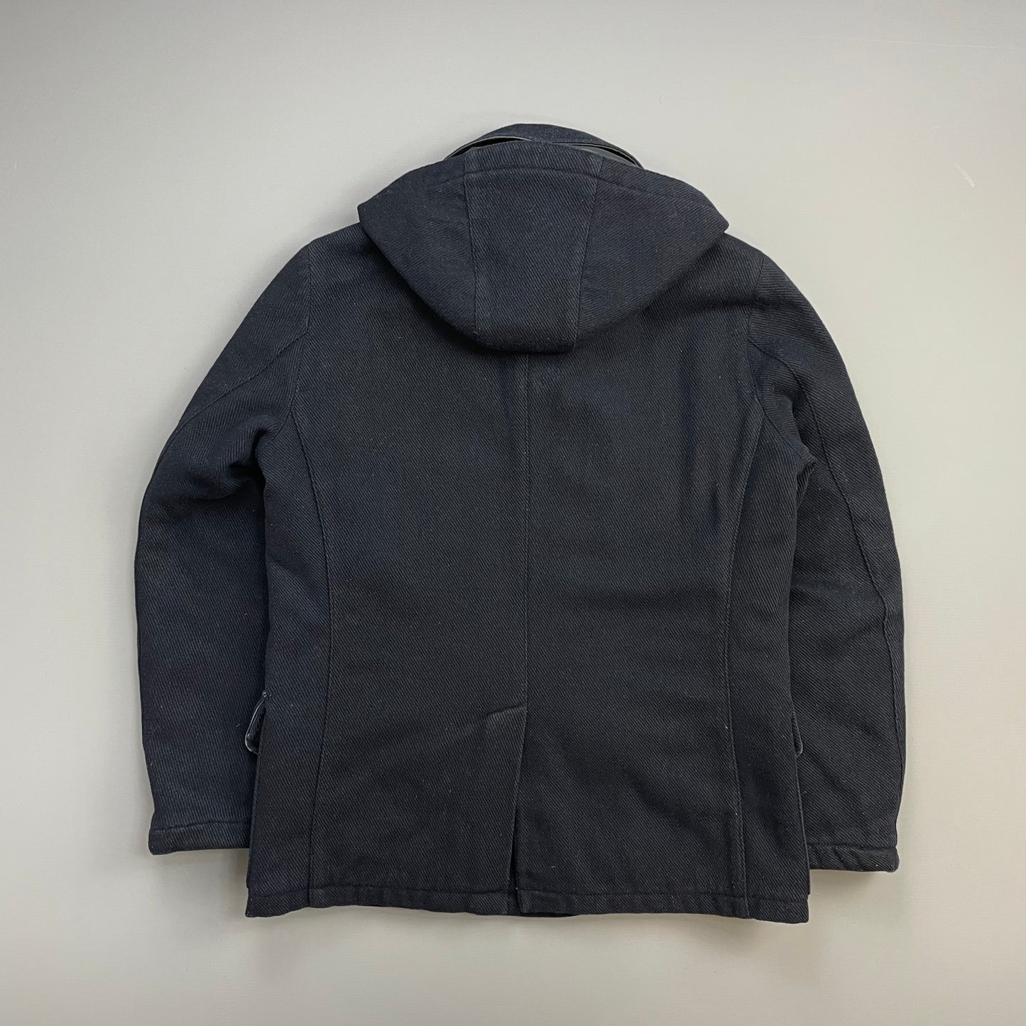 C.P. Company Navy 2010s Wool-Blend Detachable-Hood Quilted Pea Coat