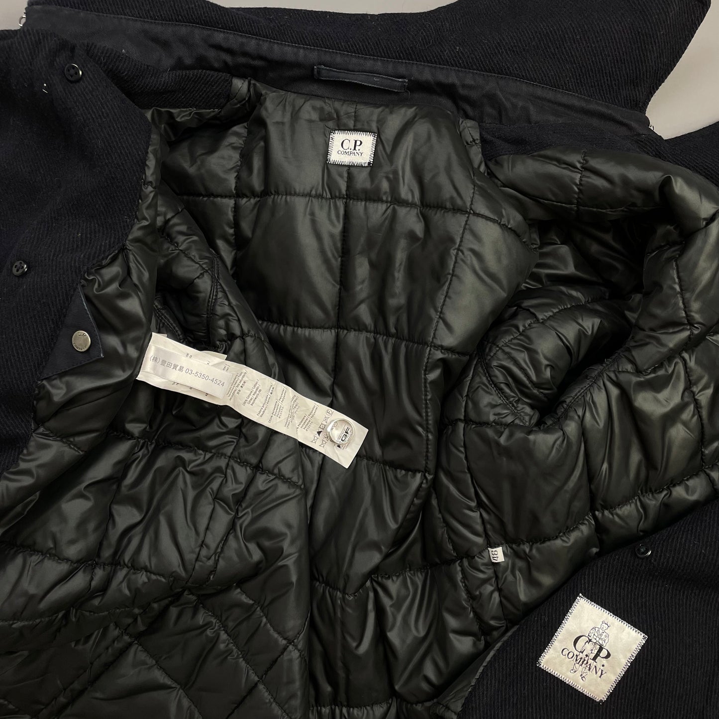 C.P. Company Navy 2010s Wool-Blend Detachable-Hood Quilted Pea Coat