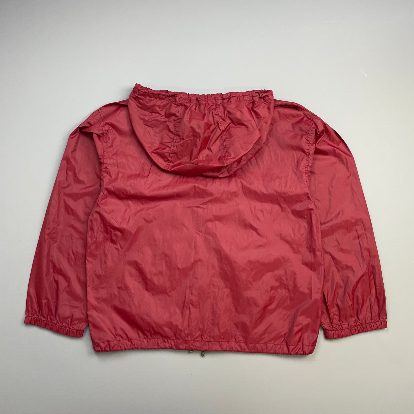 Boneville Red 80s Nylon & Chenille Patch Hooded Windbreaker Jacekt