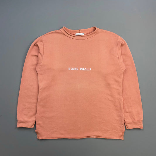 Stone Island Peach Orange 80s Reflective Spellout Mako Cotton Raw-Edge Jumper