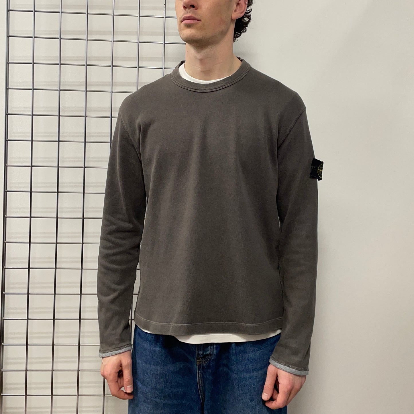 Stone Island Grey AW03 Cotton Collar & Cuff Trim Jumper