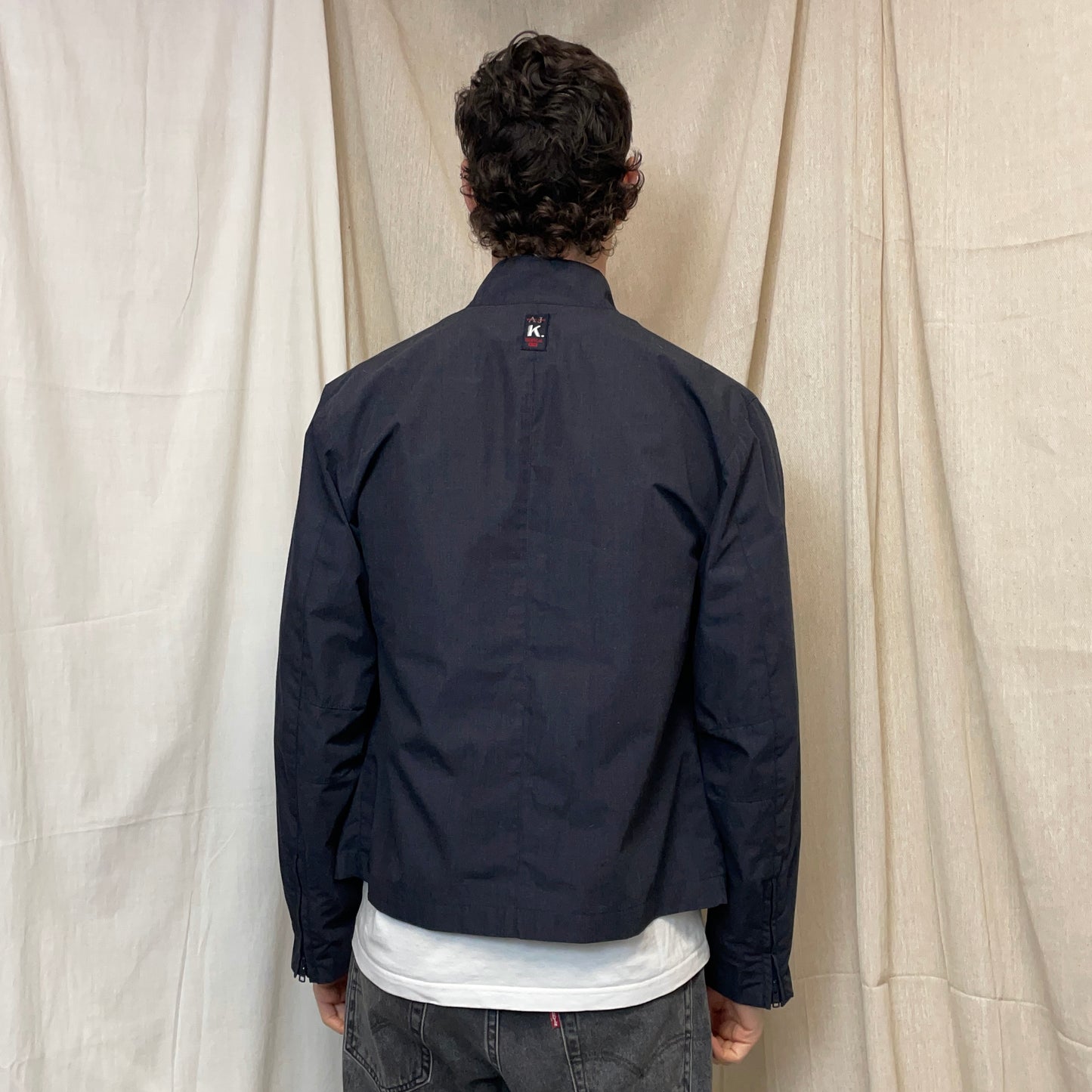 Armani Jeans Grey & Navy 90s Technical Fiber Minimalistic Coach Jacket