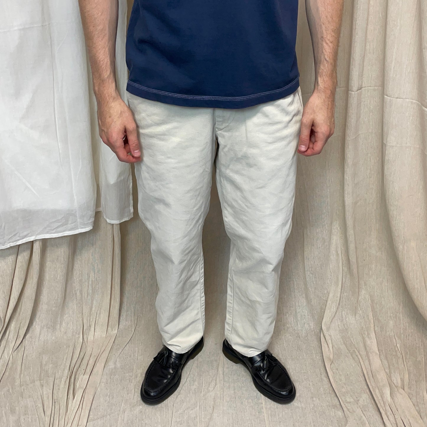 Boneville Cream White 80s Pleat Denim Barrel Jeans
