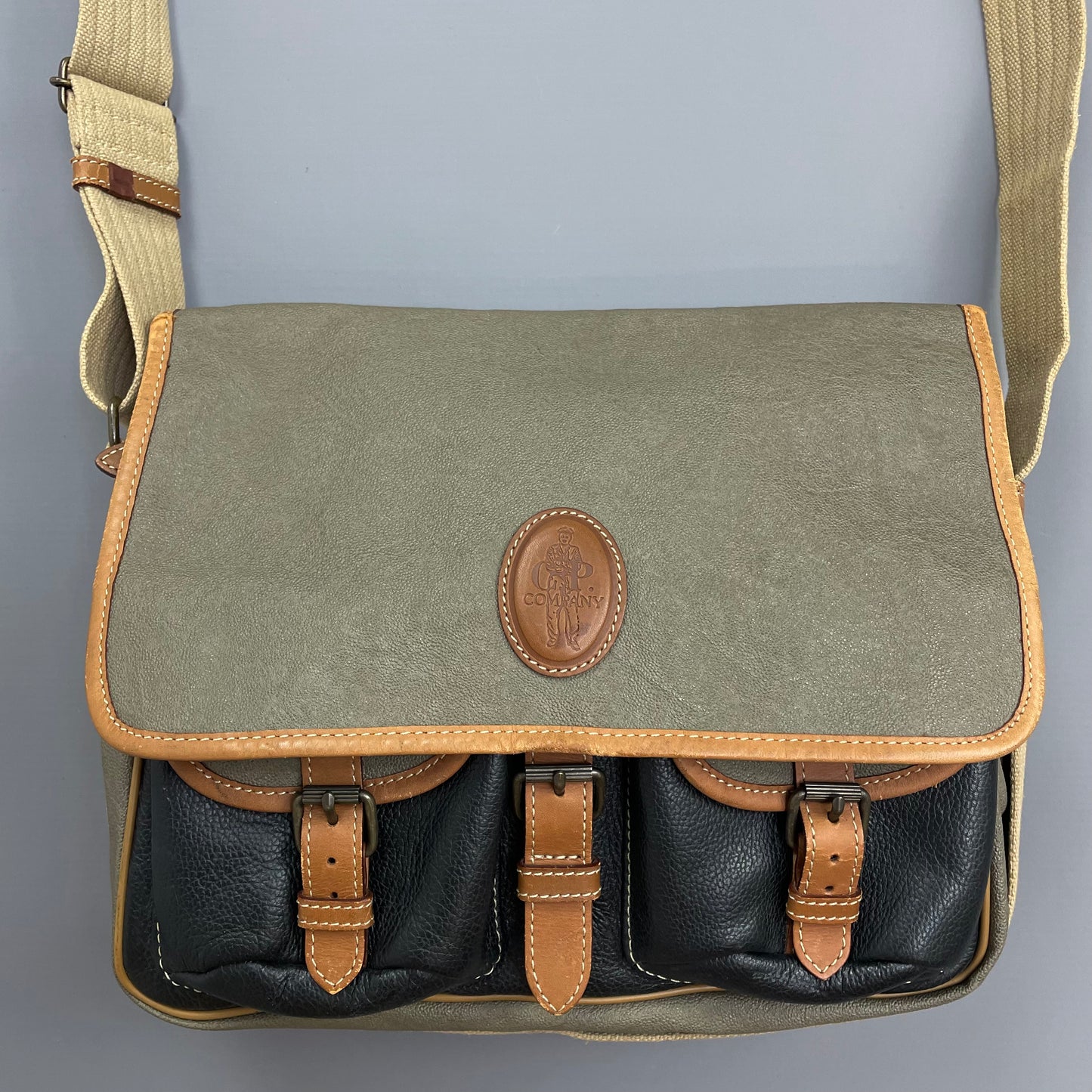 C.P. Company Olive 1980s Ideas From Massimo Osti Leather Crossbody Satchel Bag