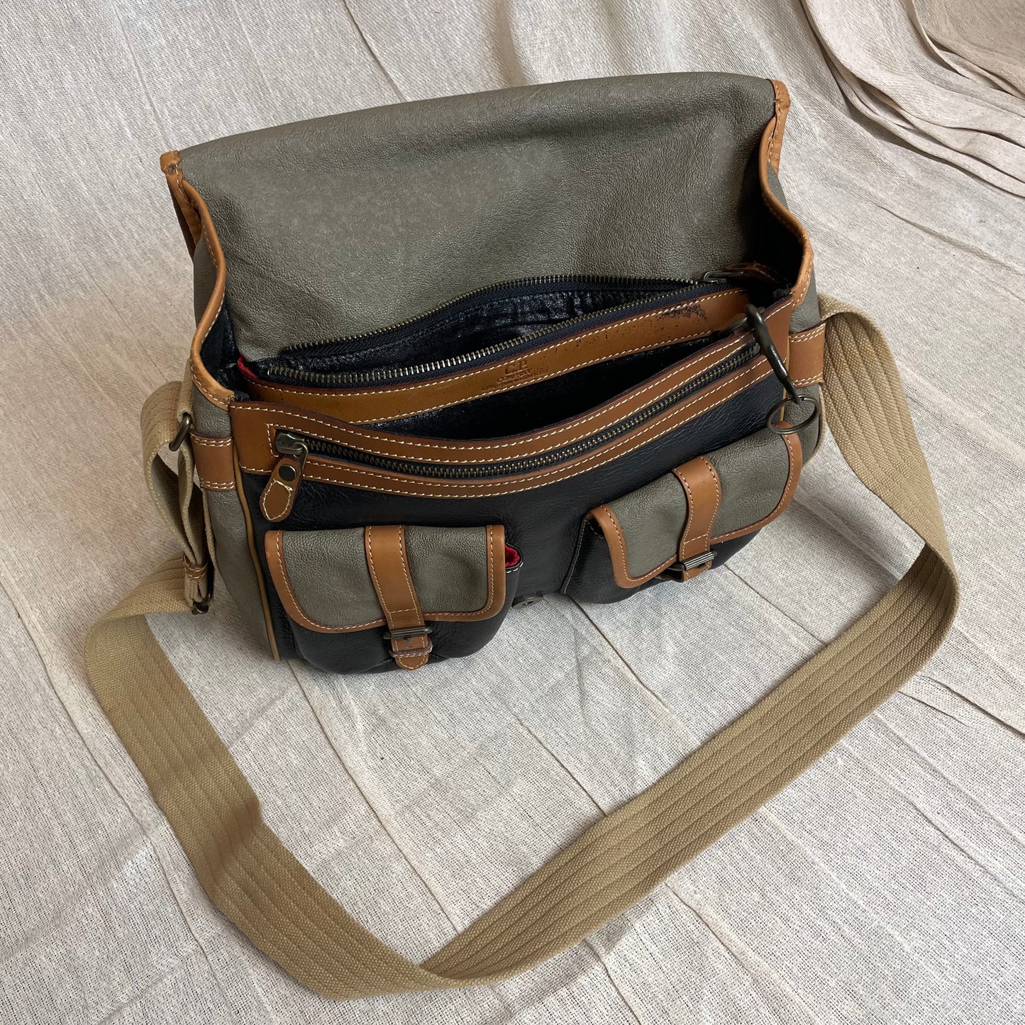 C.P. Company Olive 1980s Ideas From Massimo Osti Leather Crossbody Satchel Bag