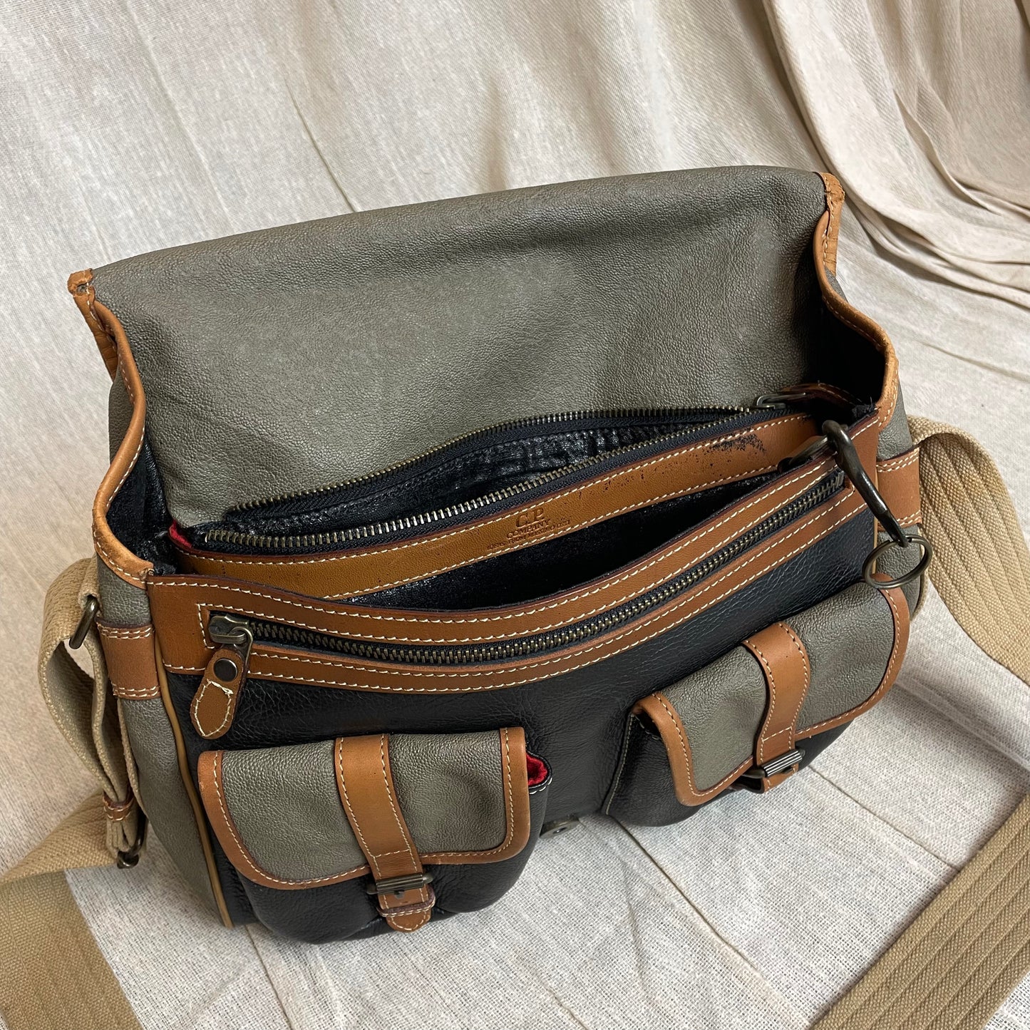 C.P. Company Olive 1980s Ideas From Massimo Osti Leather Crossbody Satchel Bag