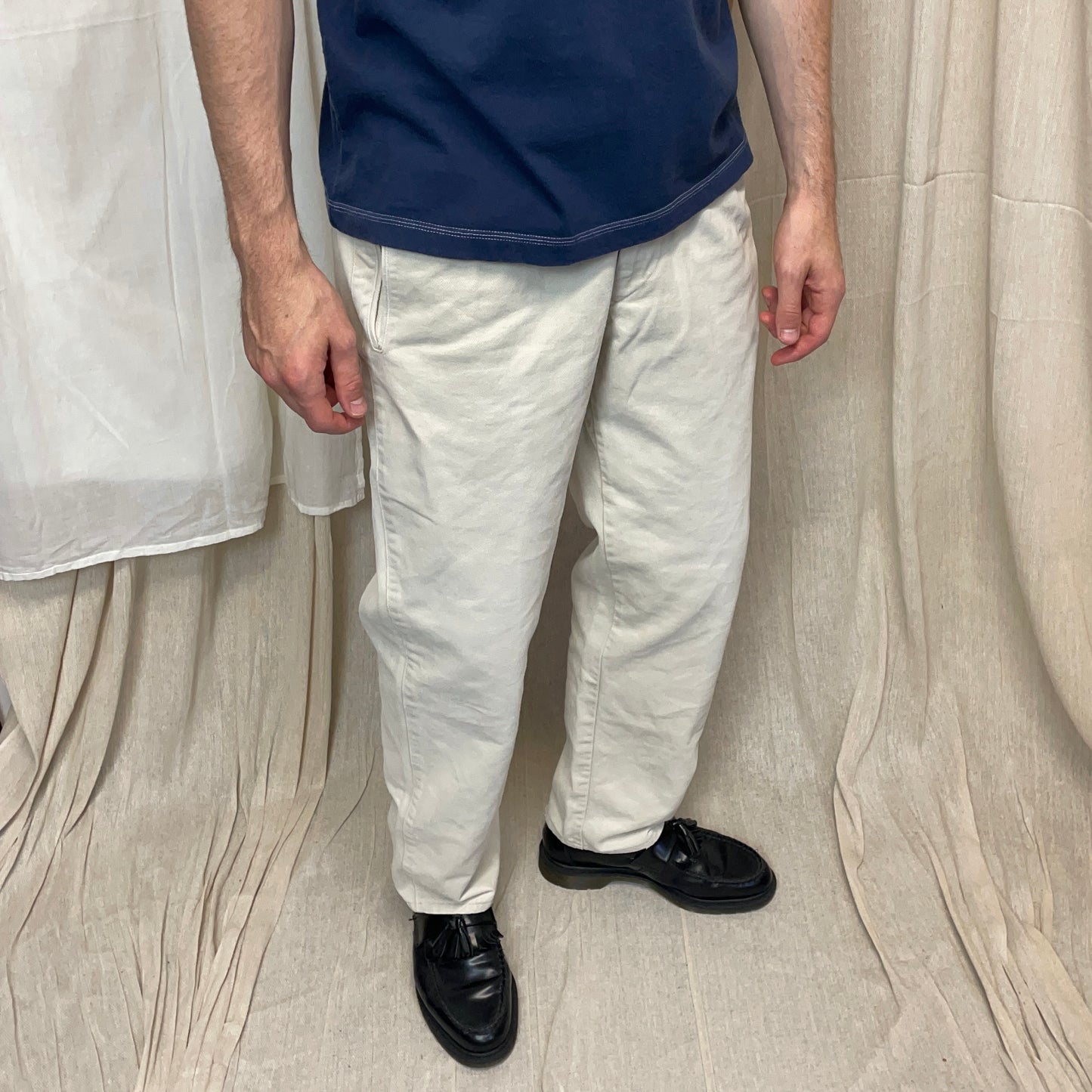 Boneville Cream White 80s Pleat Denim Barrel Jeans