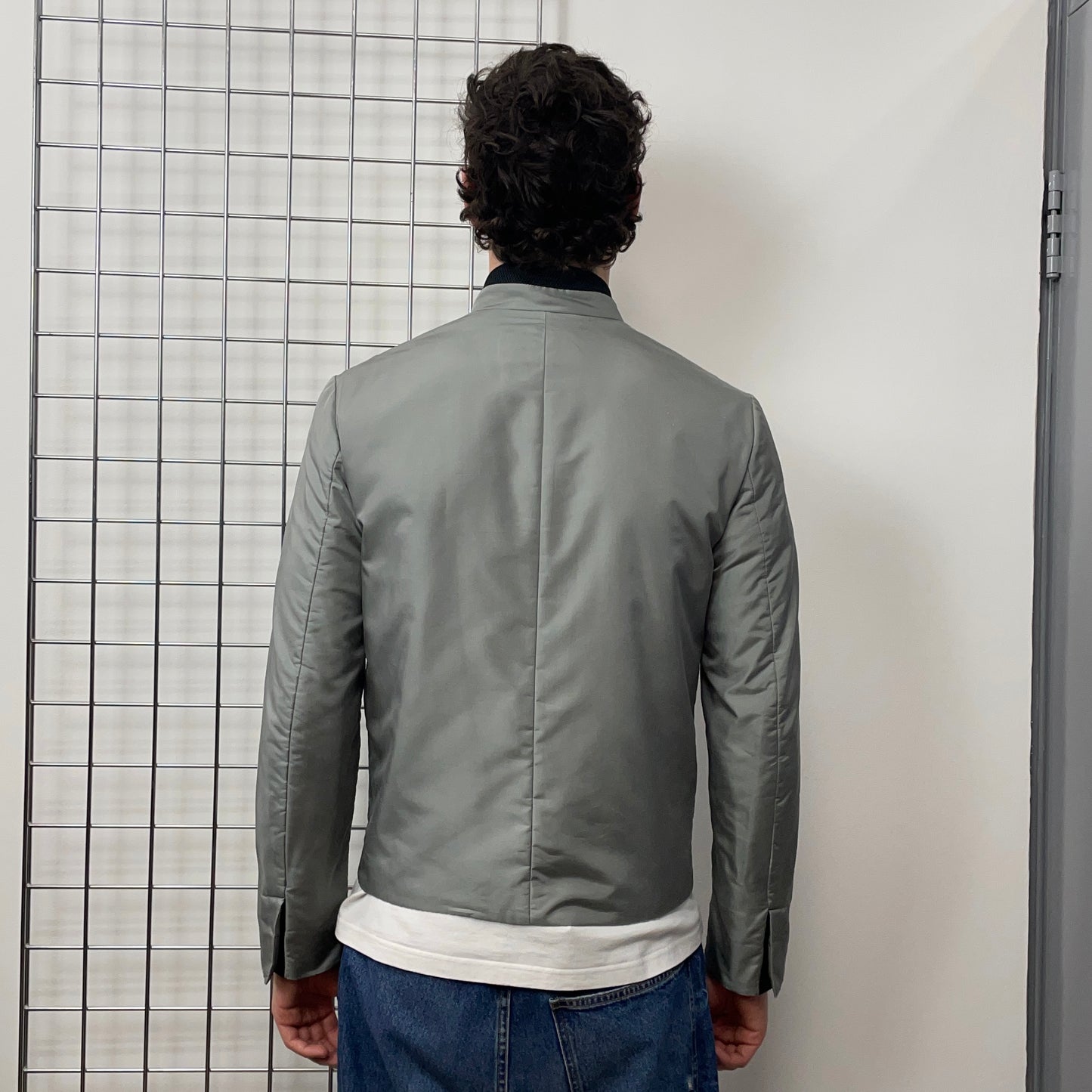 Prada Silver 90s Silk Blend Padded Biker Jacket
