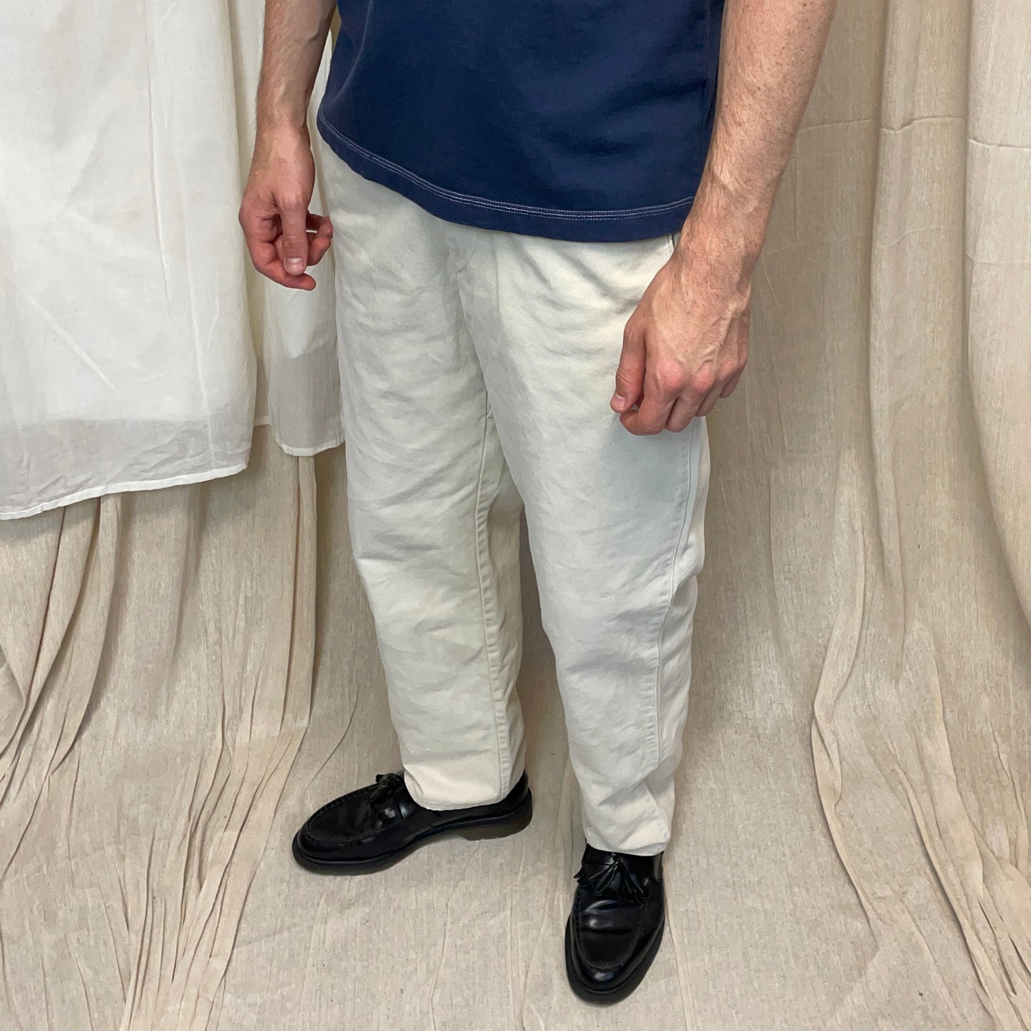 Boneville Cream White 80s Pleat Denim Barrel Jeans
