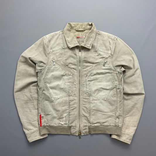 Prada Sport Grey Lightweight Distressed Hemp Canvas Jacket