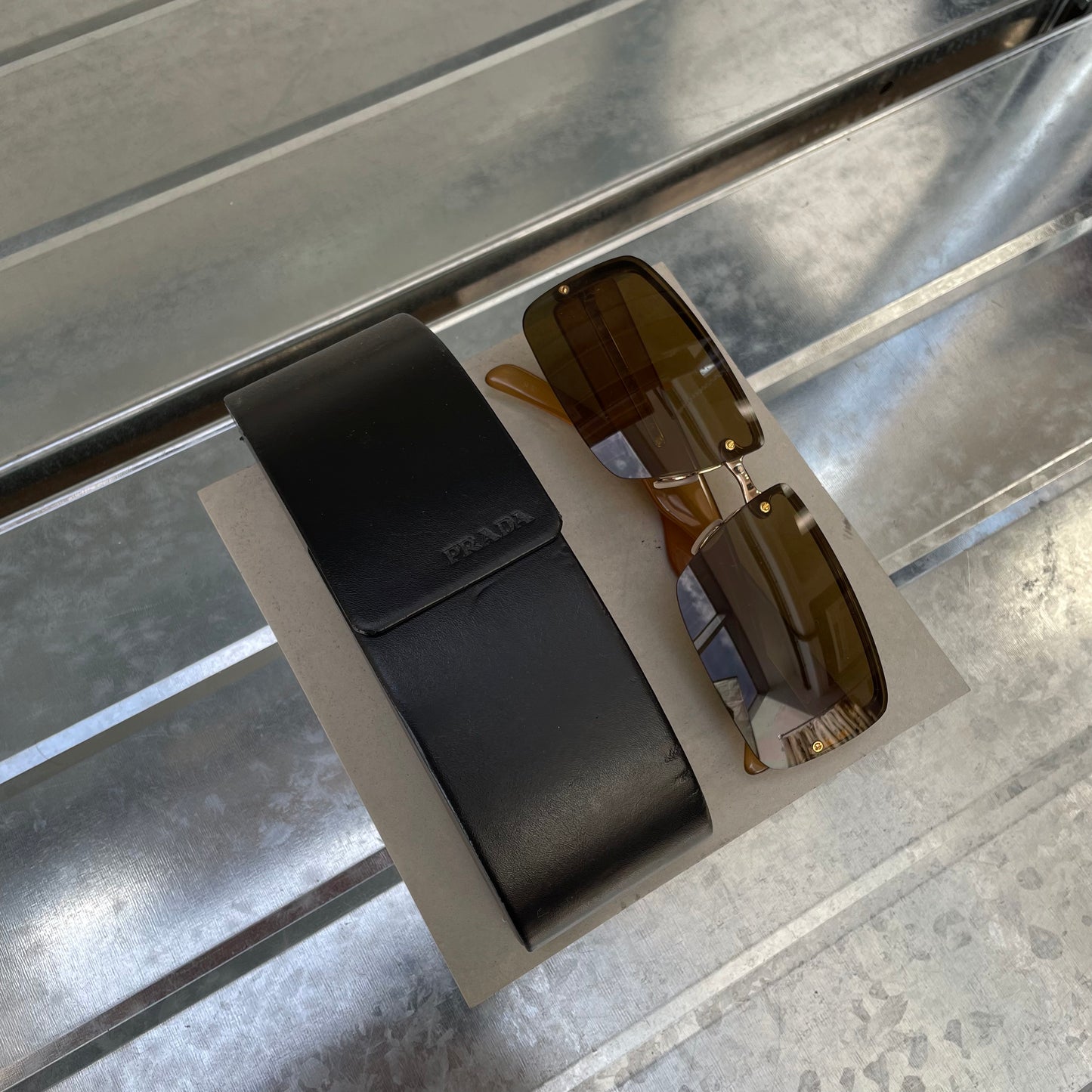 Prada Brown 00s Women's Rimless Rectangle Sunglasses