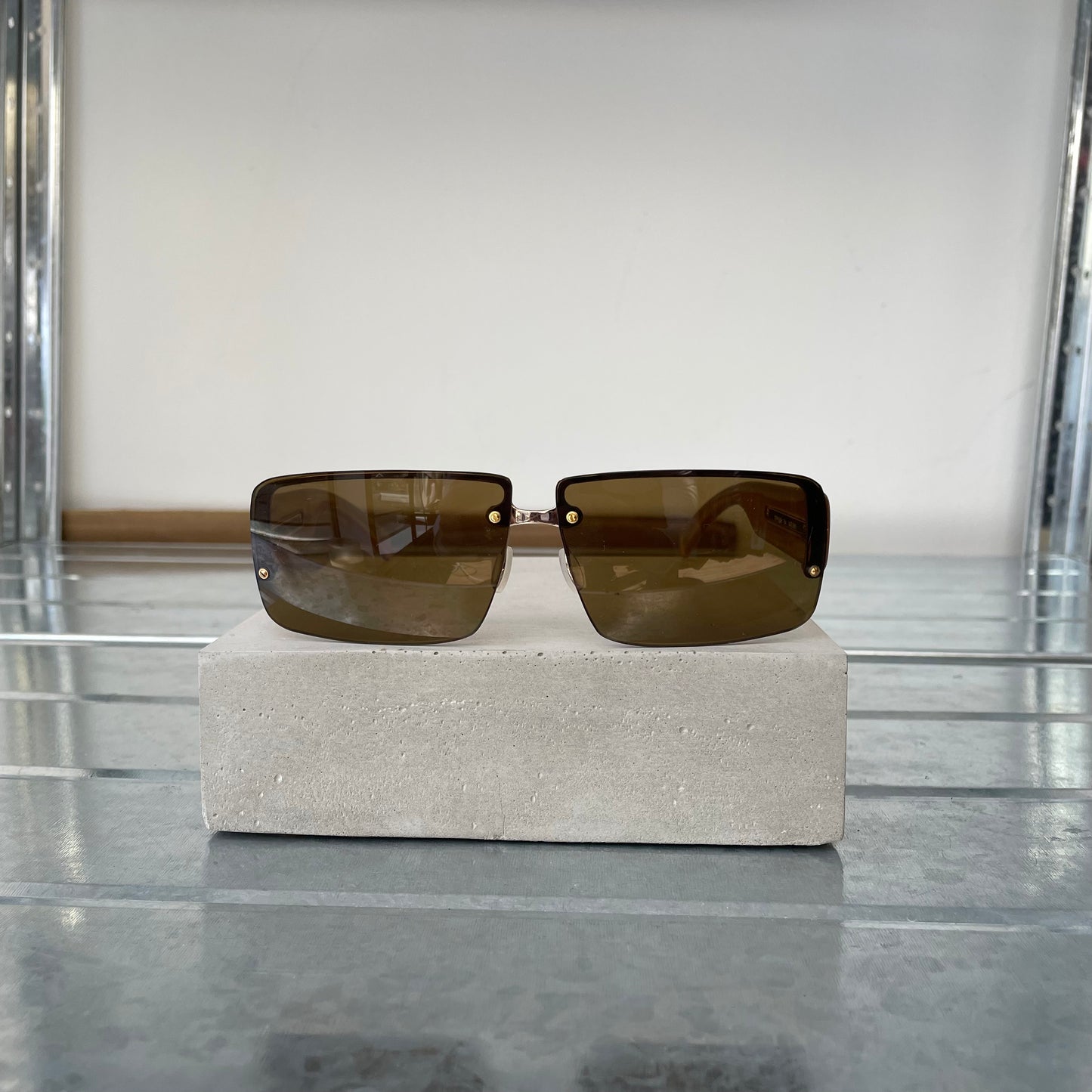 Prada Brown 00s Women's Rimless Rectangle Sunglasses