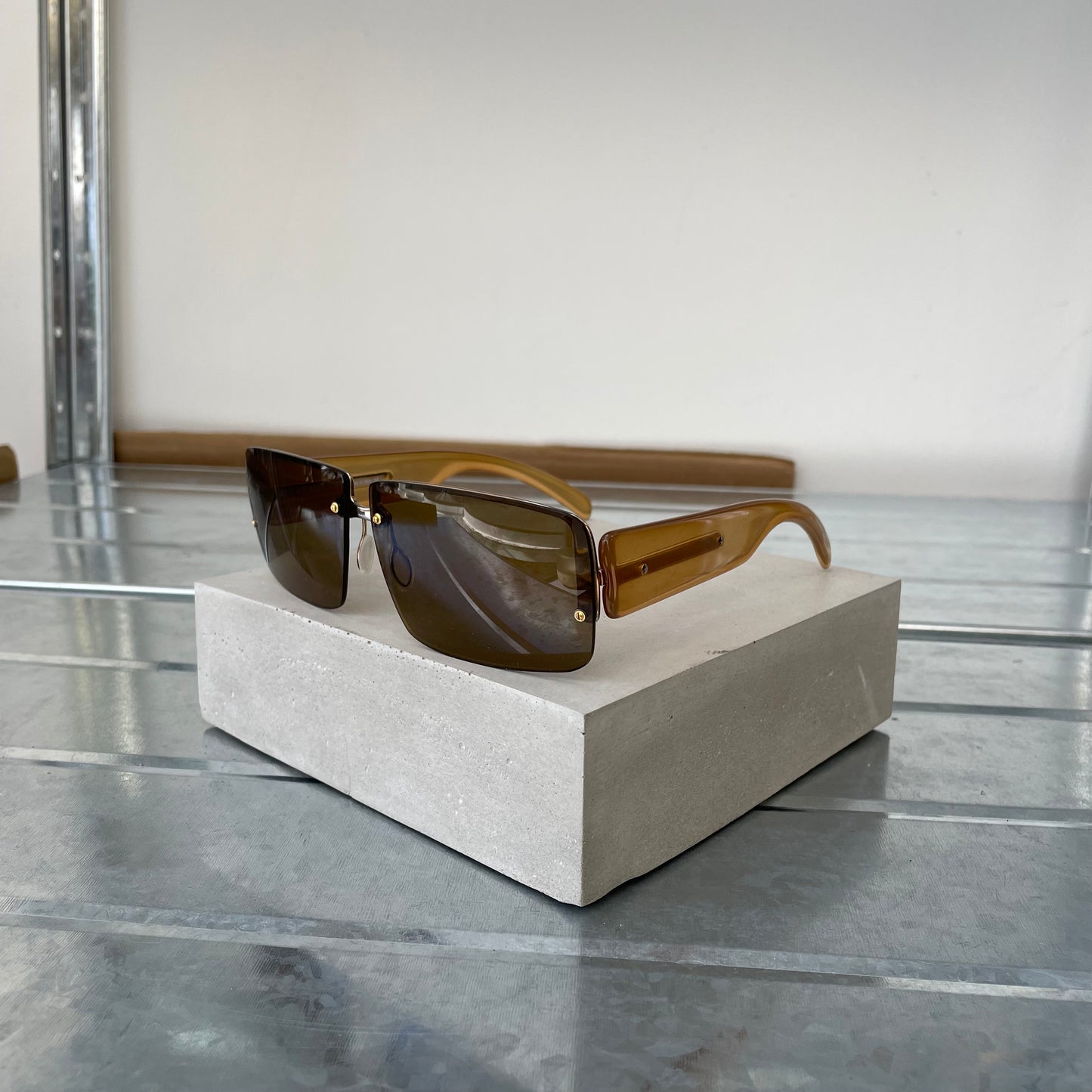 Prada Brown 00s Women's Rimless Rectangle Sunglasses