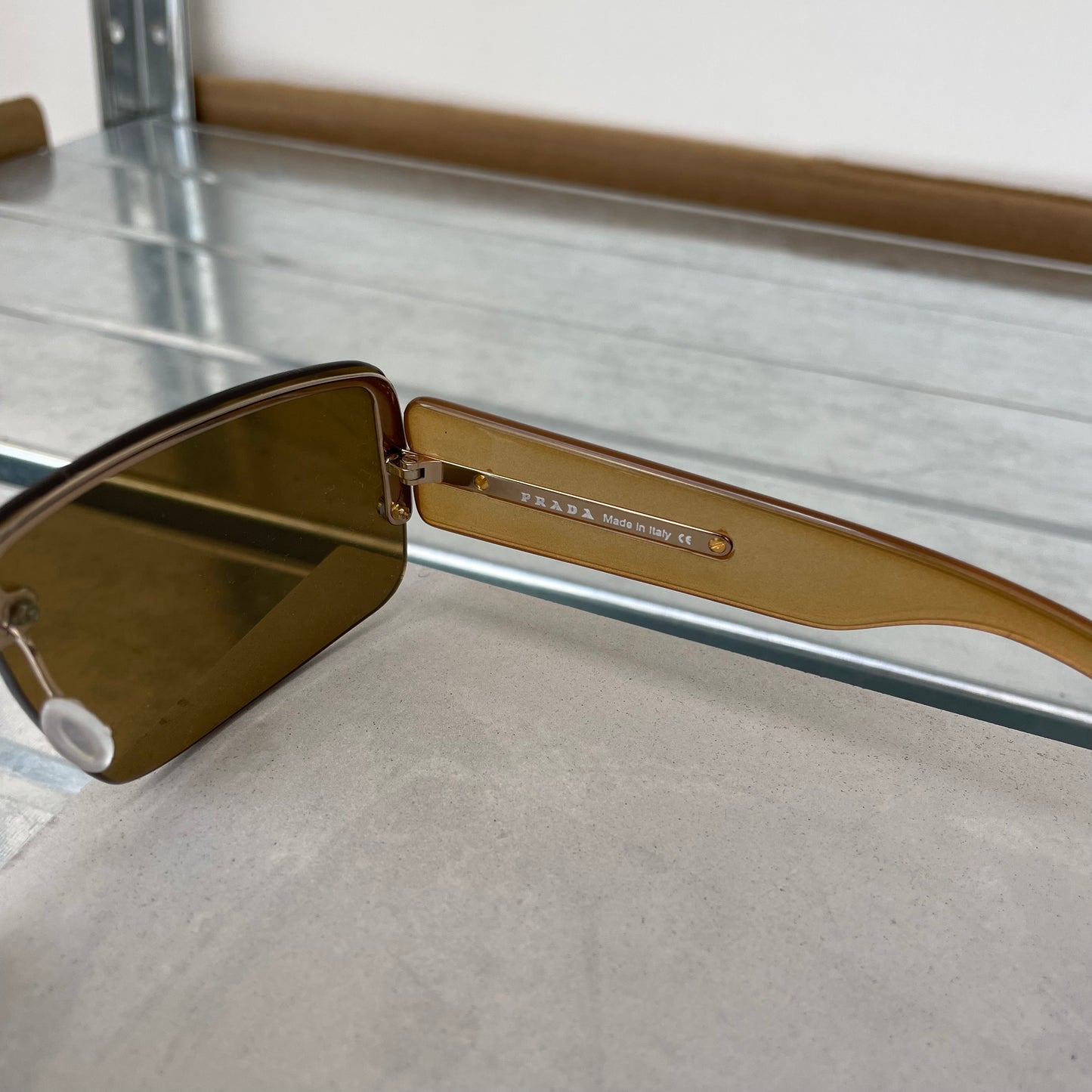 Prada Brown 00s Women's Rimless Rectangle Sunglasses