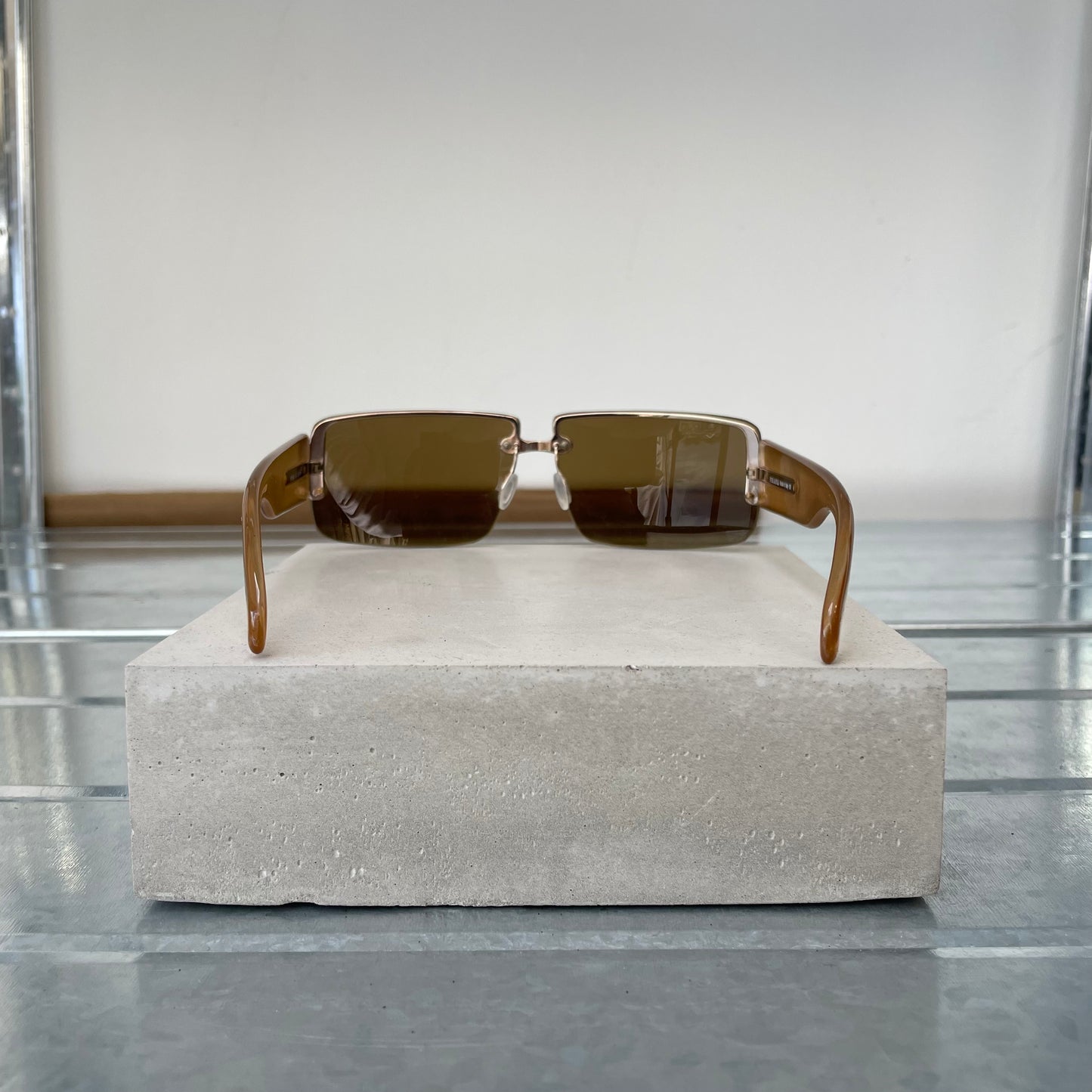 Prada Brown 00s Women's Rimless Rectangle Sunglasses