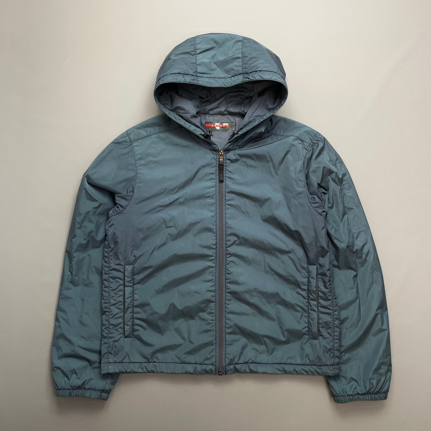 Prada Sport Blue Nylon 2007 Padded Hooded Windbreaker Jacket