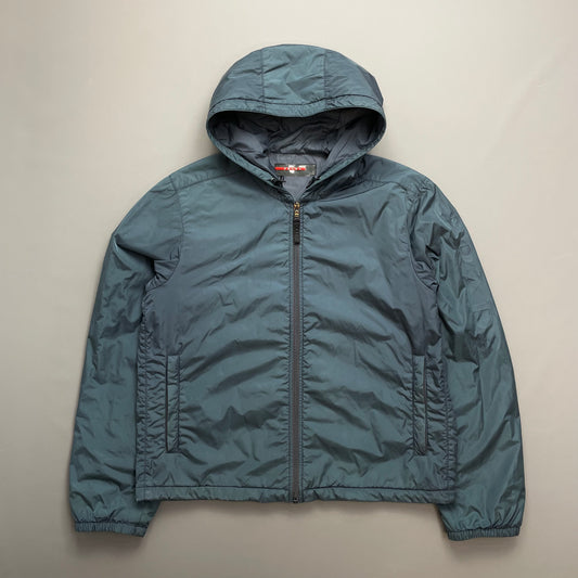 Prada Sport Blue Nylon 2007 Padded Hooded Windbreaker Jacket