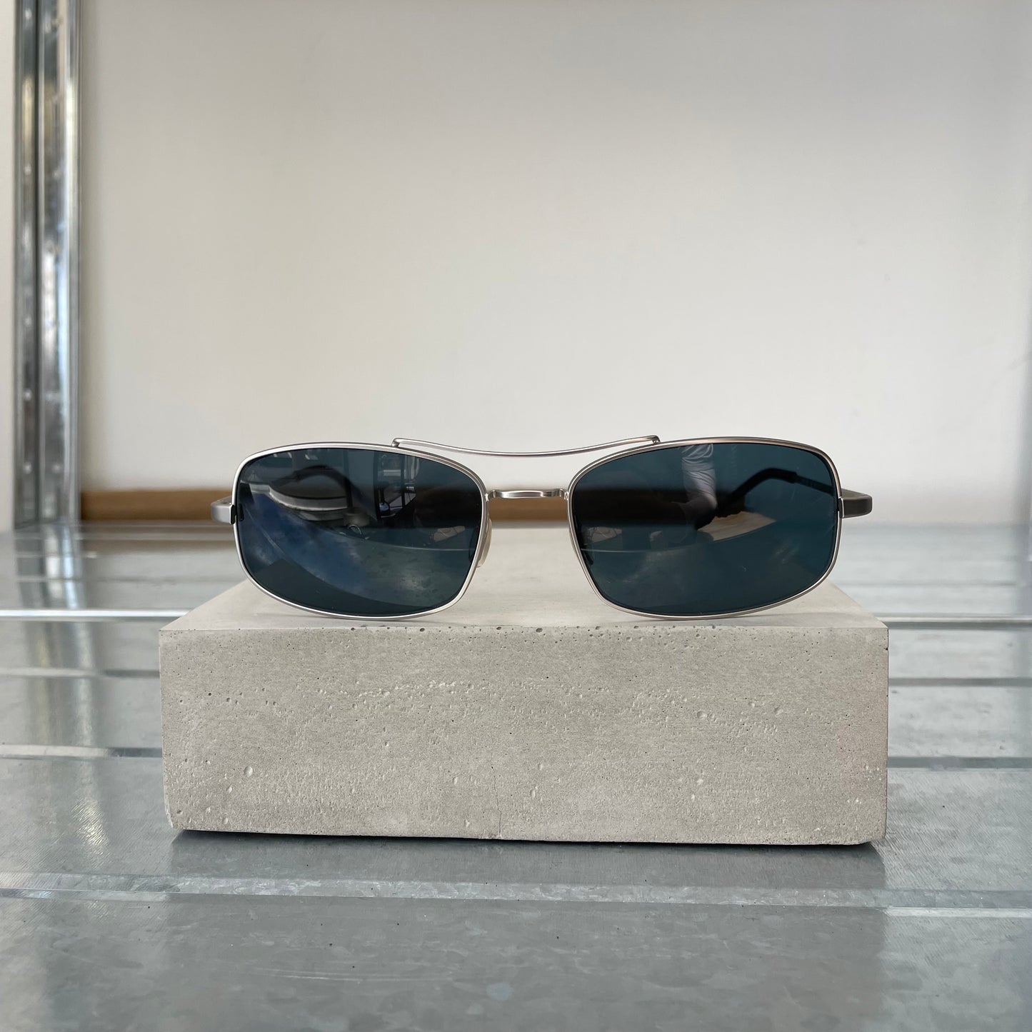 Prada Silver 00s Thin Frame Rectangle Sunglasses