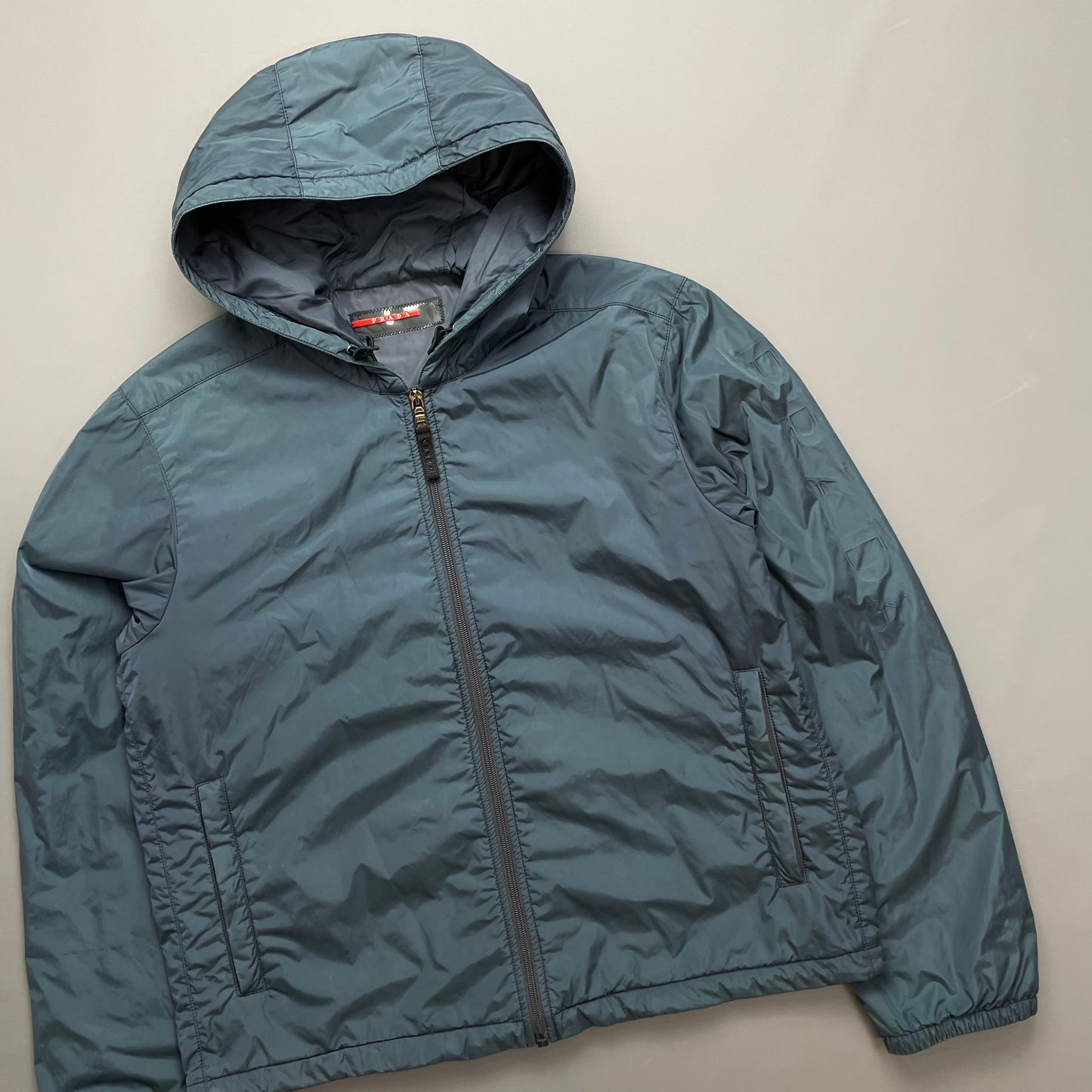 Prada Sport Blue Nylon 2007 Padded Hooded Windbreaker Jacket