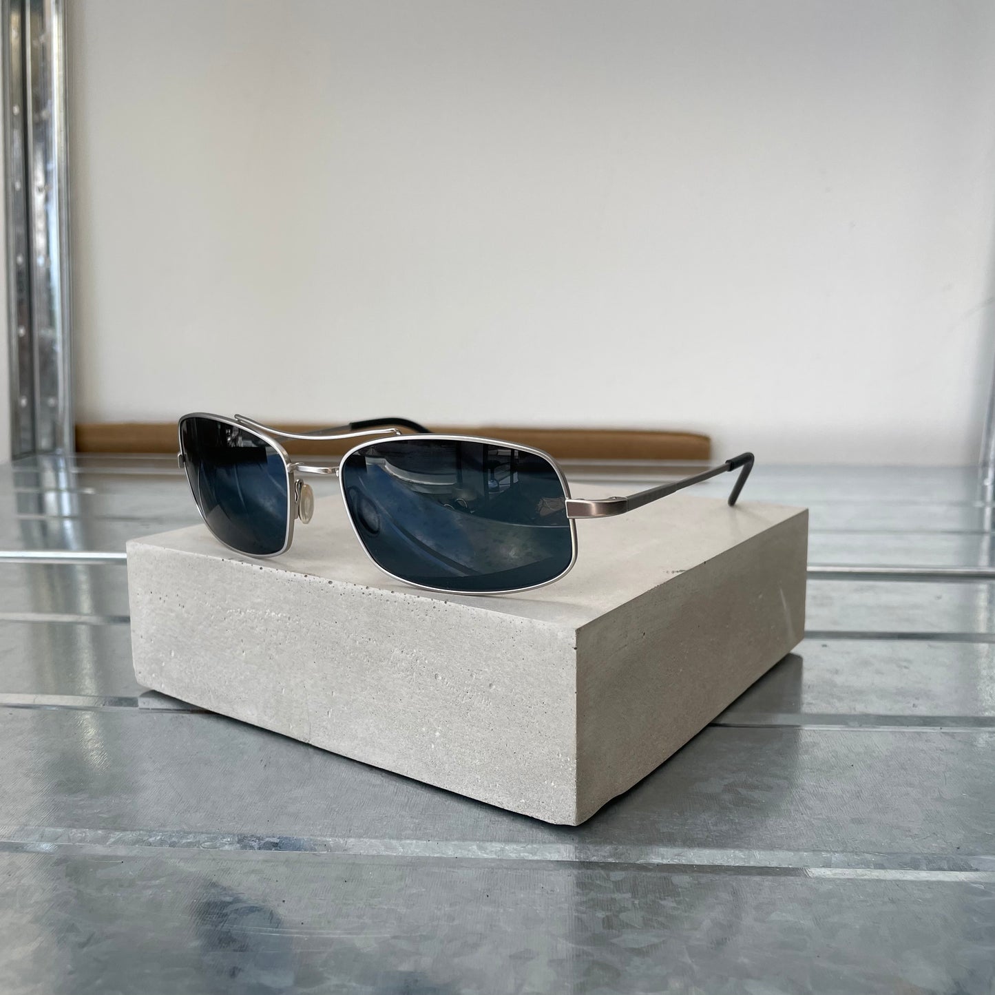 Prada Silver 00s Thin Frame Rectangle Sunglasses