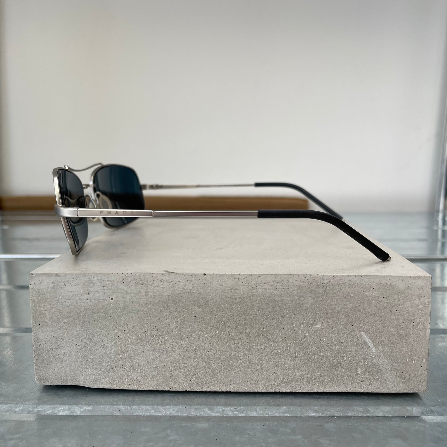 Prada Silver 00s Thin Frame Rectangle Sunglasses