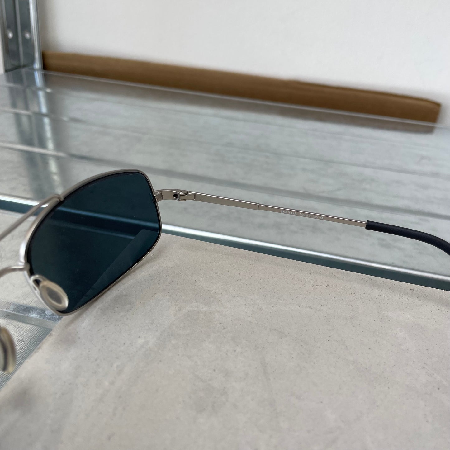 Prada Silver 00s Thin Frame Rectangle Sunglasses