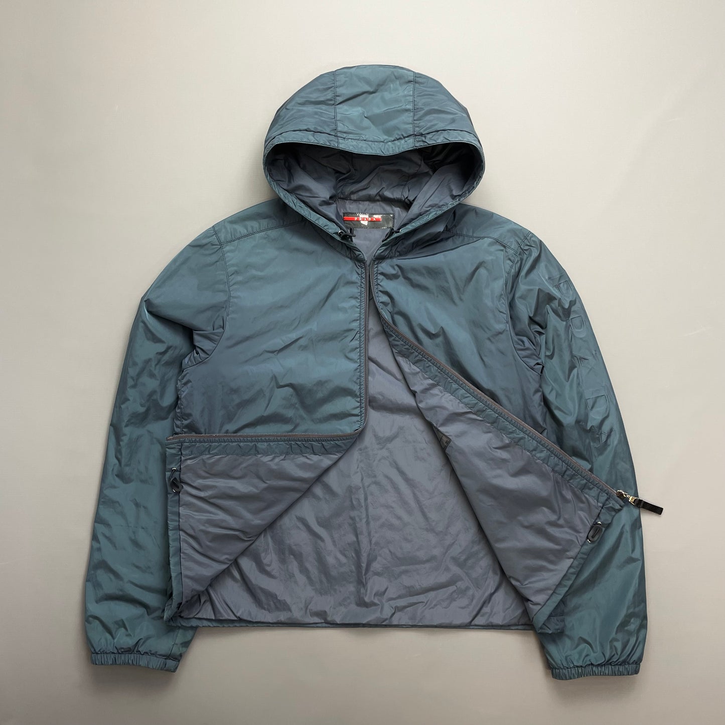 Prada Sport Blue Nylon 2007 Padded Hooded Windbreaker Jacket