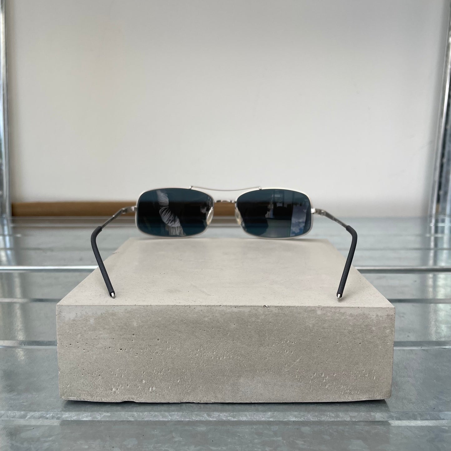 Prada Silver 00s Thin Frame Rectangle Sunglasses