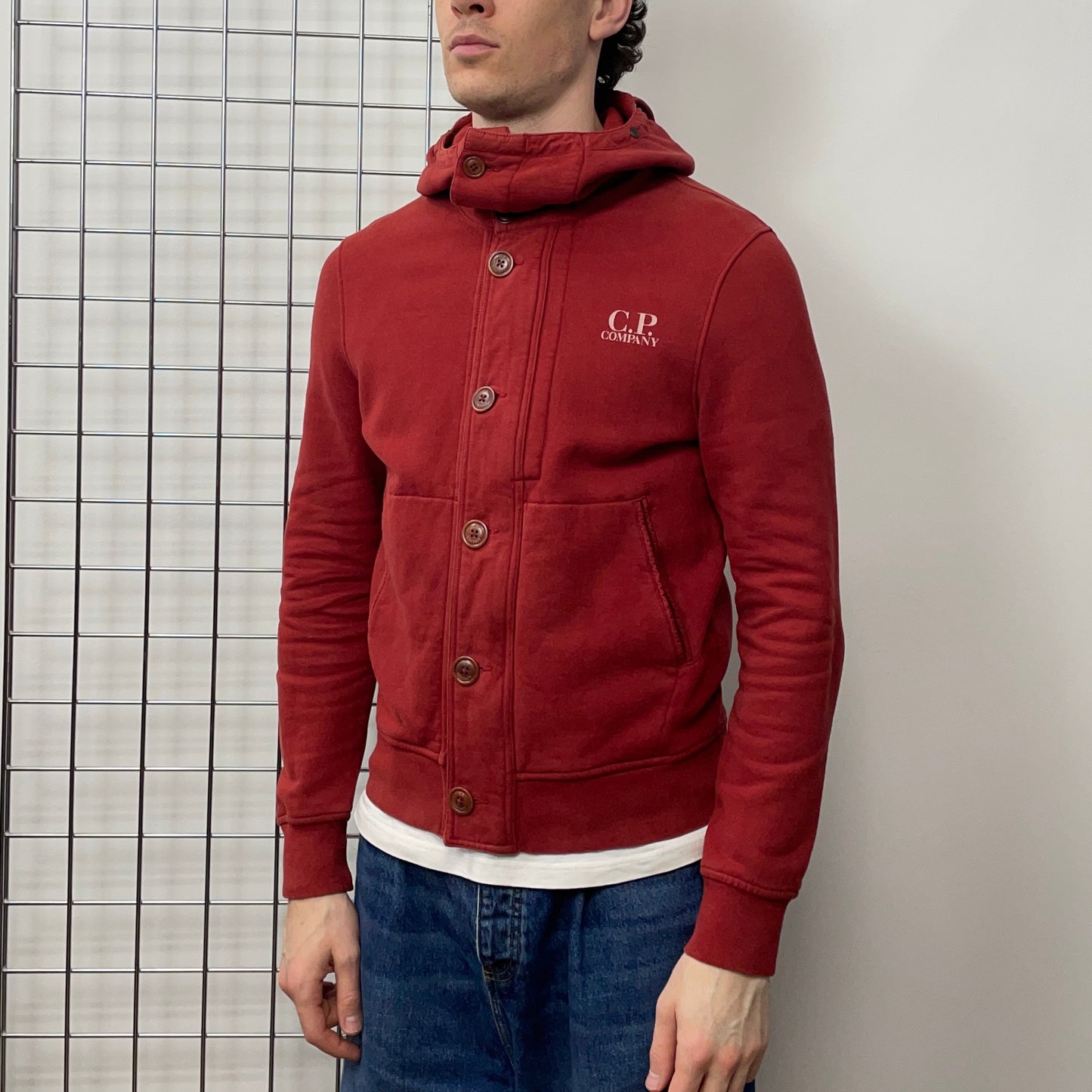 C.P. Company Red Brushed Cotton Zip-Through Goggle Jacket