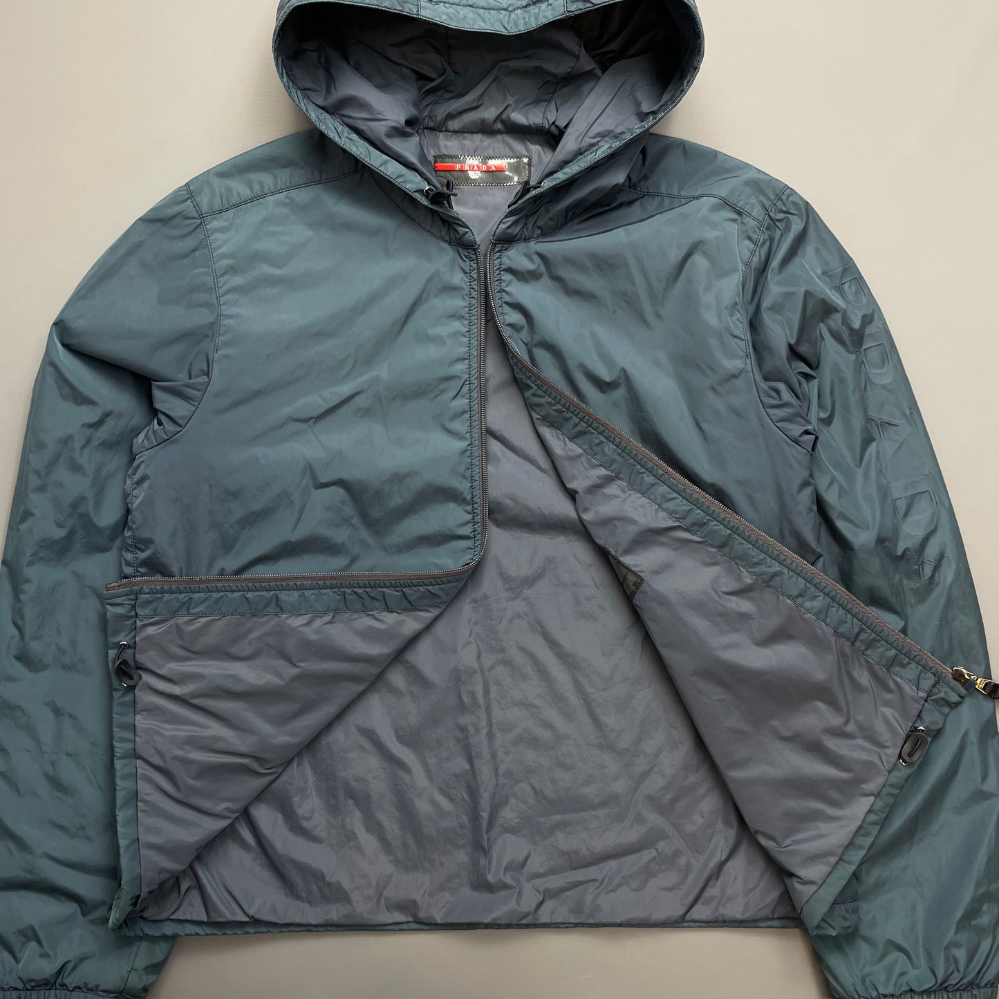Prada Sport Blue Nylon 2007 Padded Hooded Windbreaker Jacket
