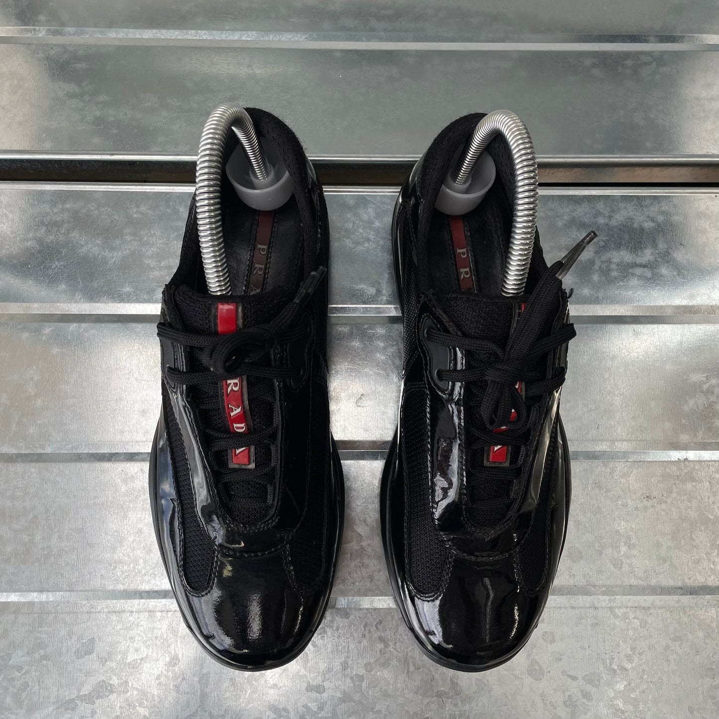 Prada Sport Black 00s Patent Leather America's Cup Trainers