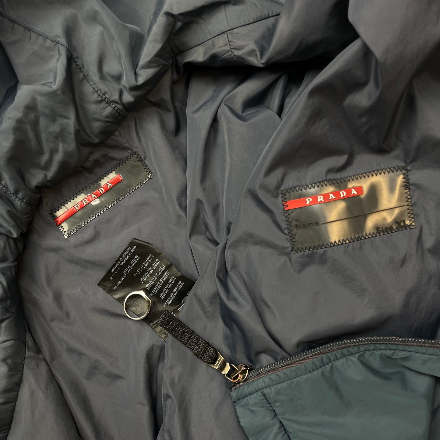 Prada Sport Blue Nylon 2007 Padded Hooded Windbreaker Jacket
