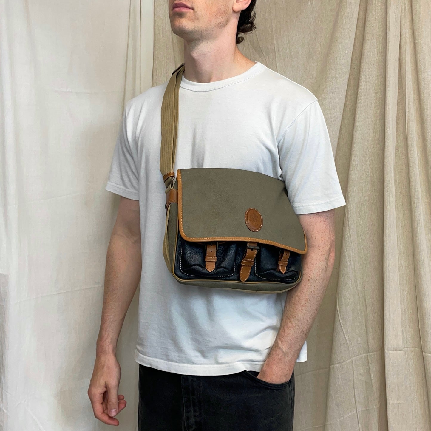 C.P. Company Olive 1980s Ideas From Massimo Osti Leather Crossbody Satchel Bag