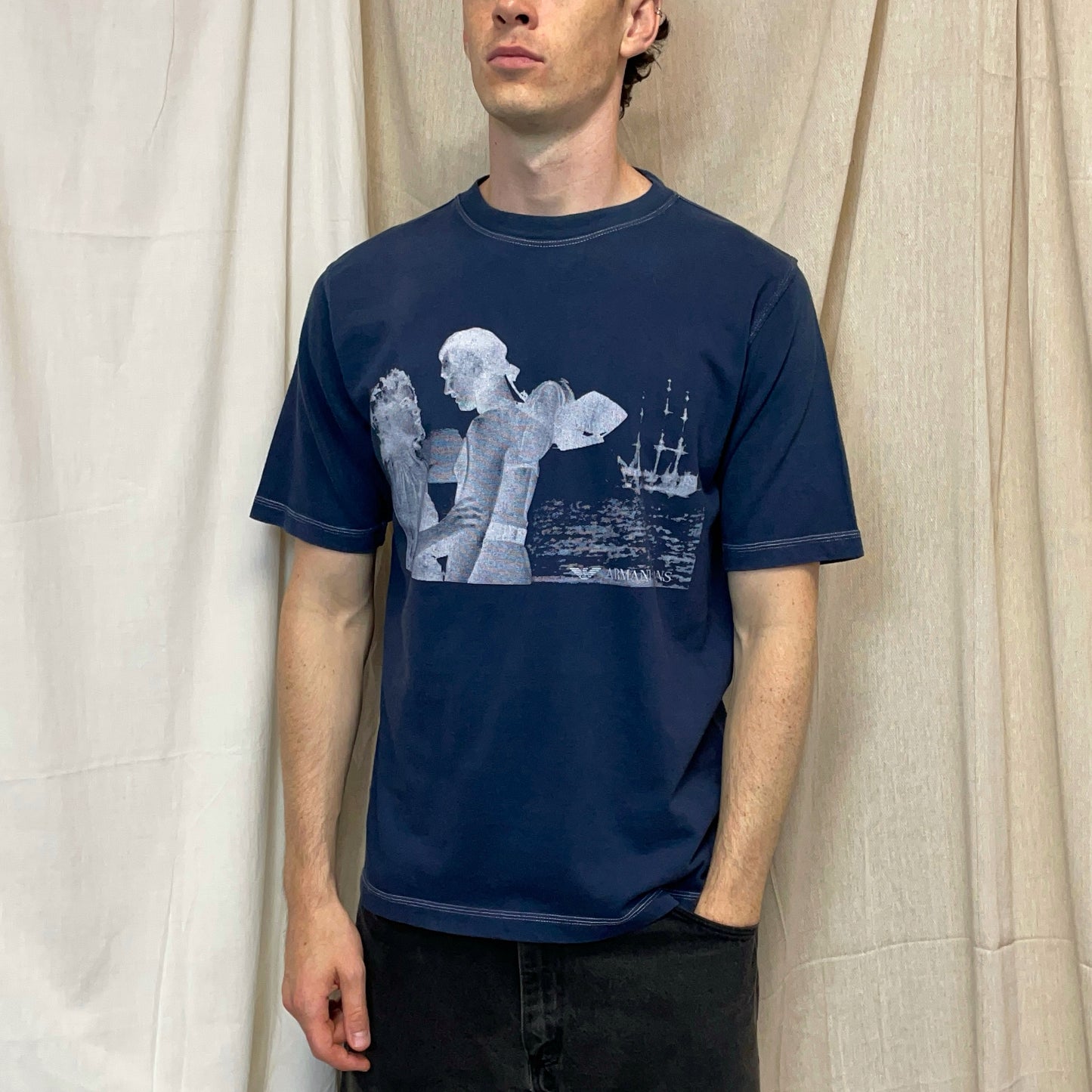 Armani Jeans Navy 90s Nautical Print Cotton Tee